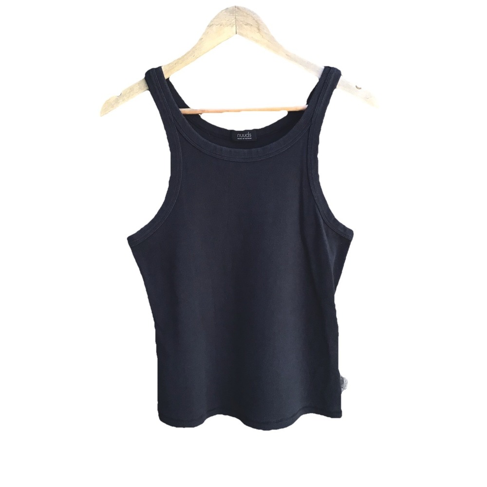 Nuuds Ribbed Tank Top Black Size Large Cotton Blend Stretch Basic